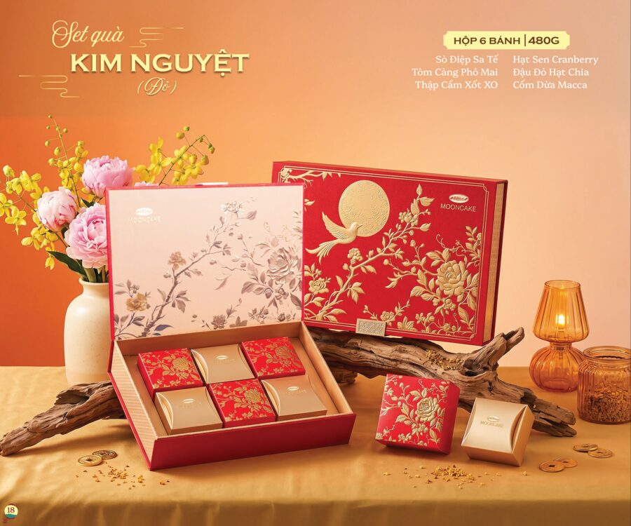 Set quà Kim Nguyệt Đỏ Bibica 2026 — 480g 6 bánh