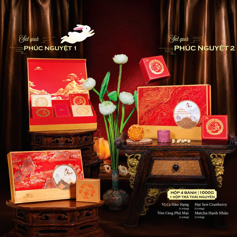 Set quà Phúc Nguyệt Bibica 2026 — 1000g 4 bánh + trà